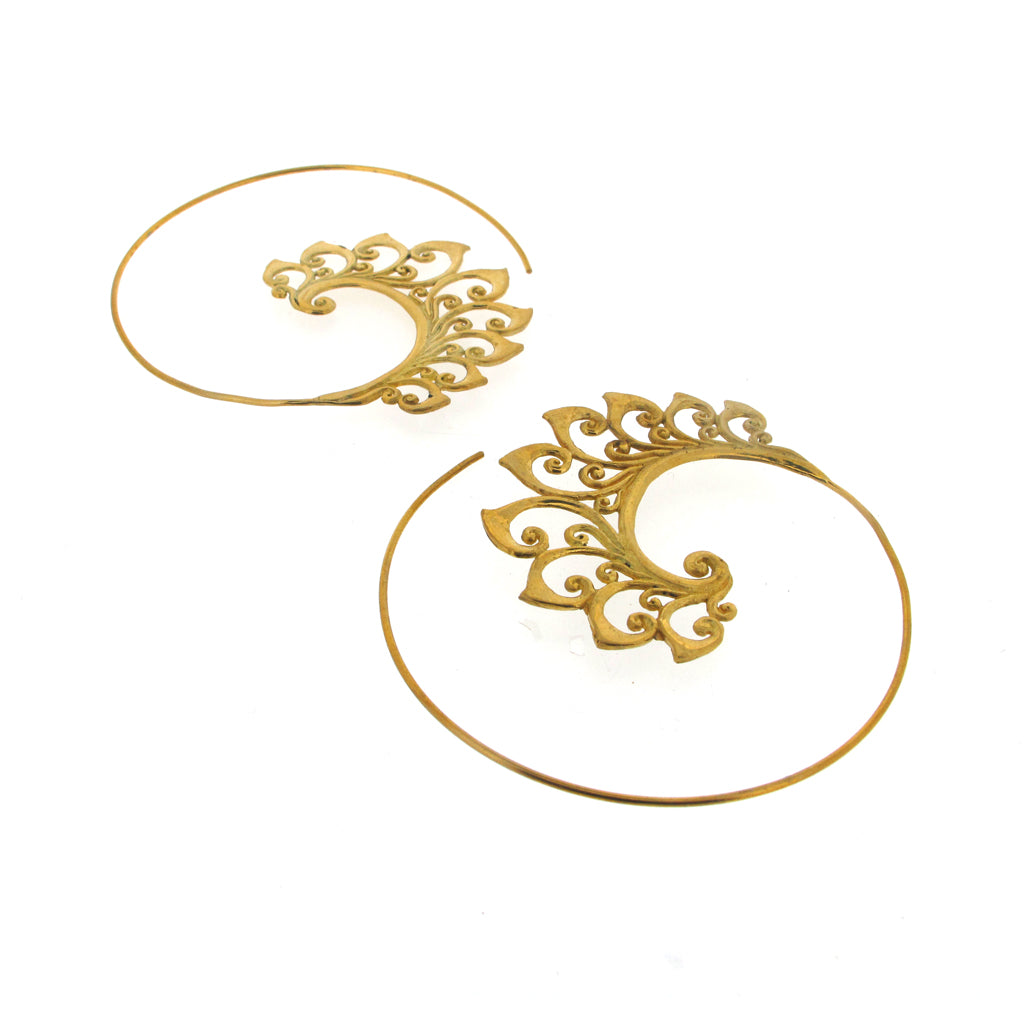 Tribal brass ornate hoops
