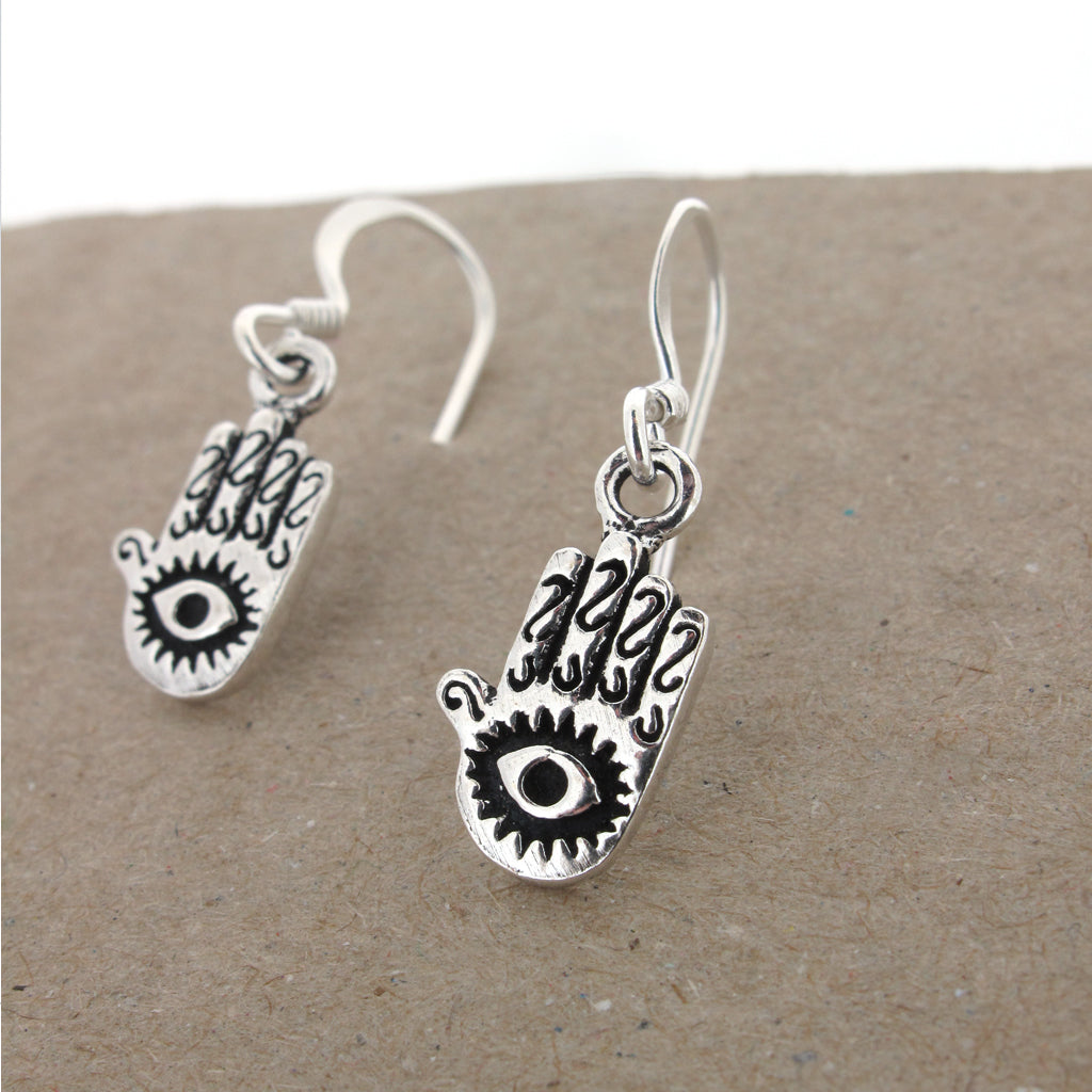 Fatama hand sterling silver earrings on sterling silver ear hook