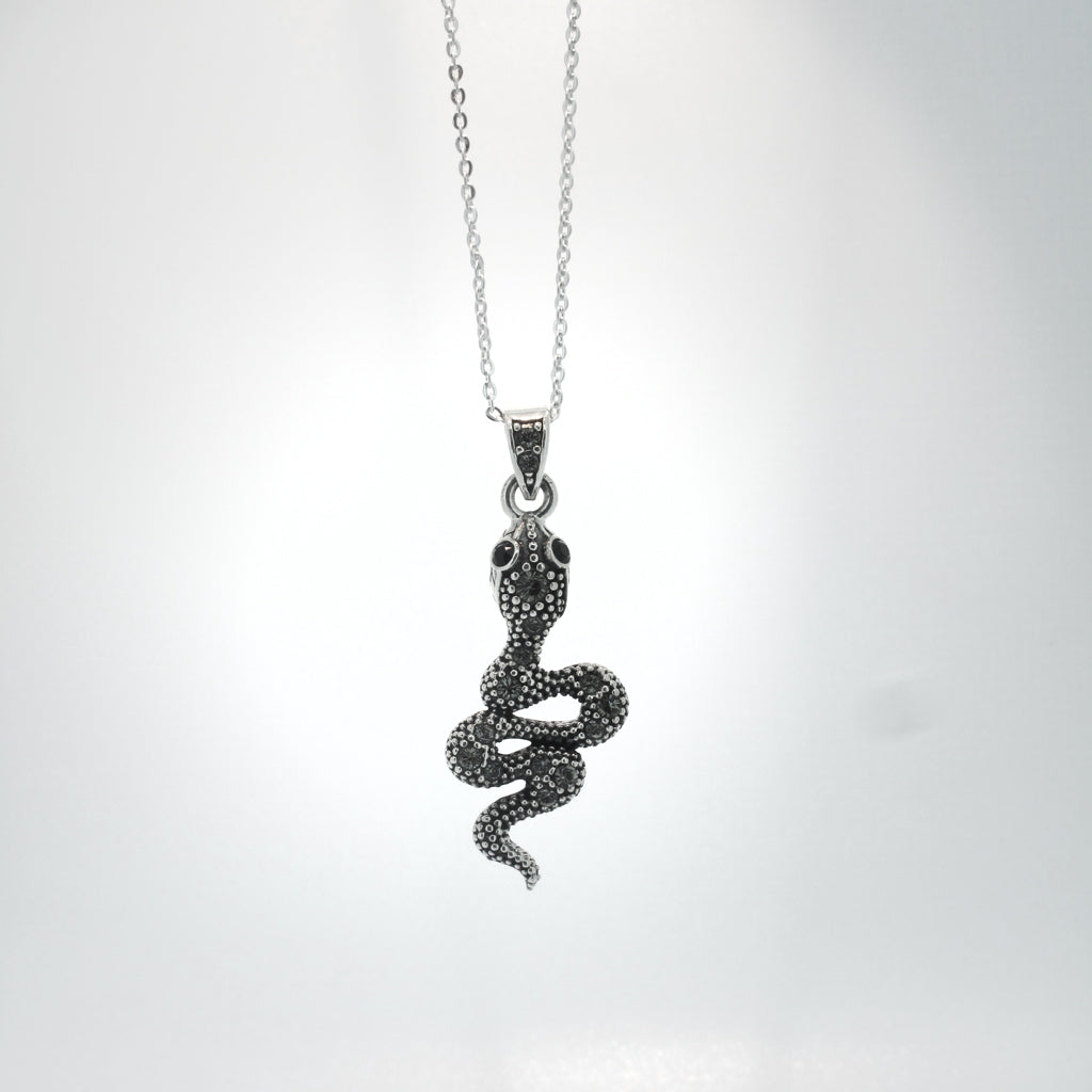 Snake pendant, sterling silver and markazit. On sterling silver chain