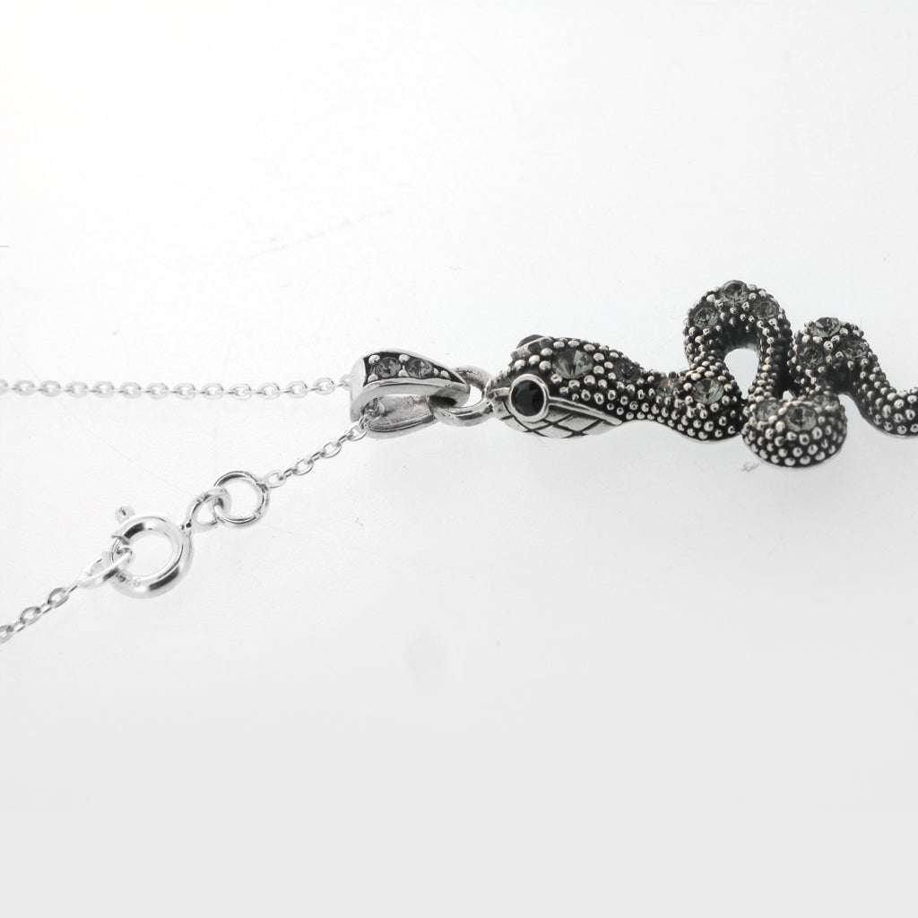 Snake pendant, sterling silver and markazit. On sterling silver chain