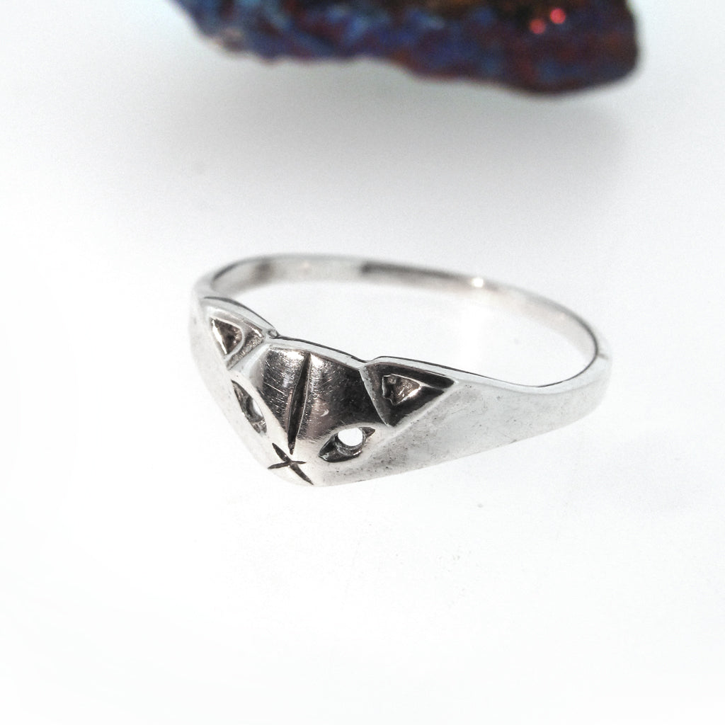 Cat face ring - Sterling silver 925