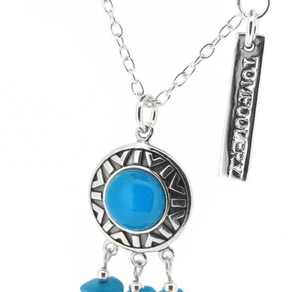 turquise chip stone sterling silver dream catcher pendant on sterling silver chain
