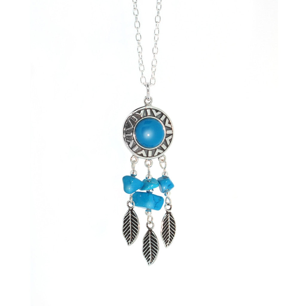turquise chip stone sterling silver dream catcher pendant on sterling silver chain
