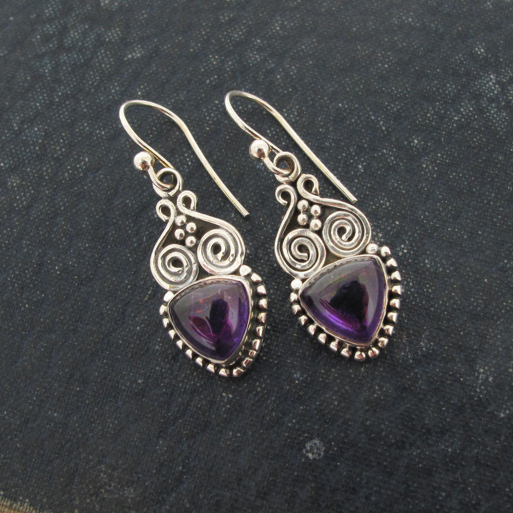 Sterling silver filagry earings with amethyst stone