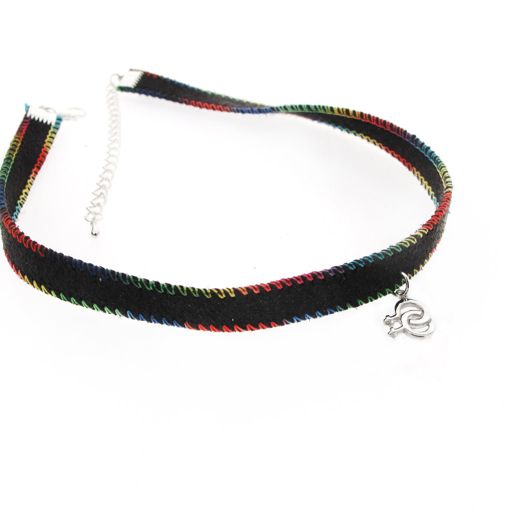 Copy of Copy of Rainbow stitched suede choker with Sterling Silver Venus pendant