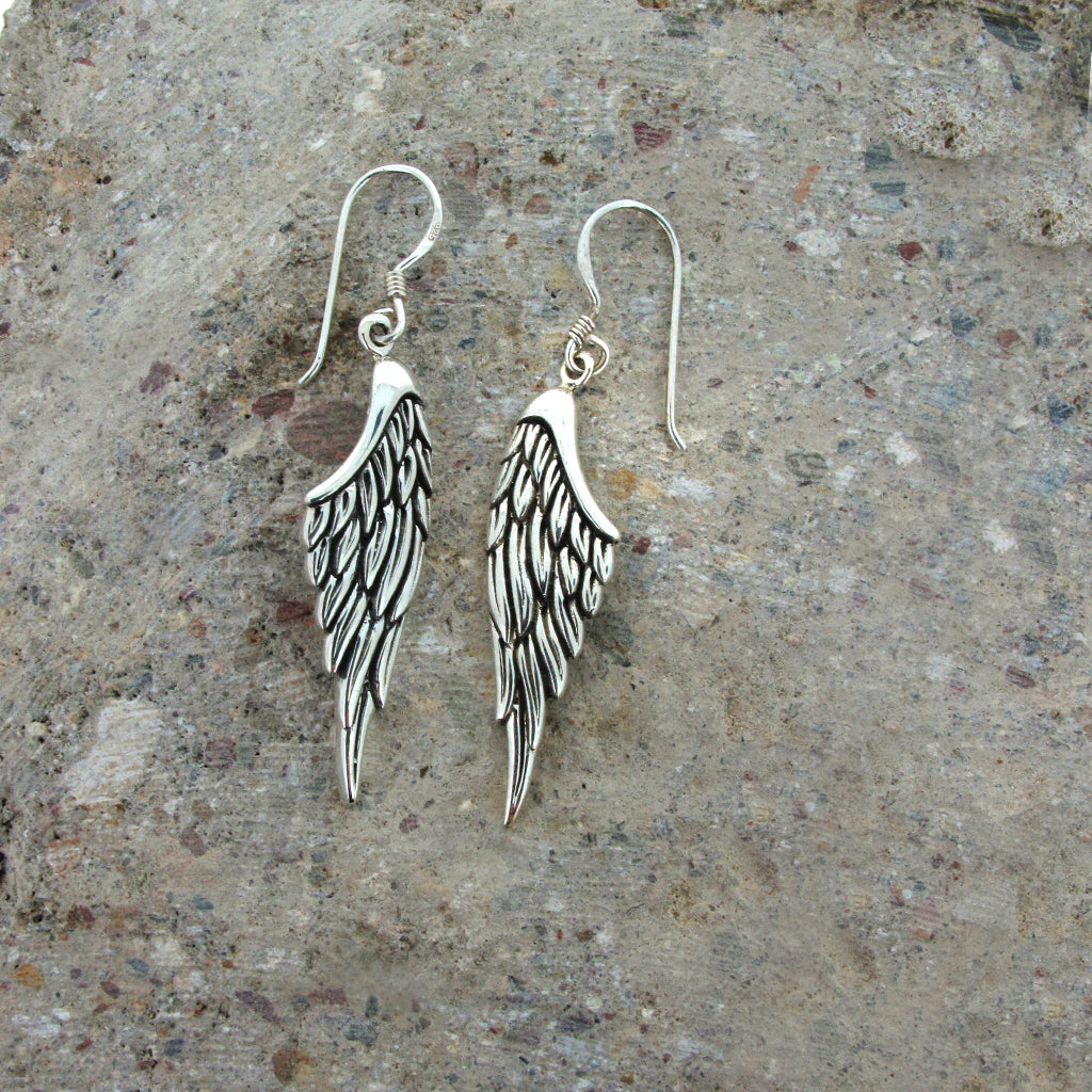 Angel wing sterling sliver earrings on sterling silver ear hook