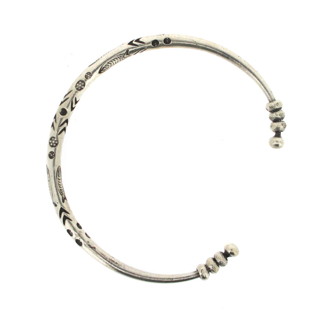 Bali tribal fish pattern sterling silver bangle