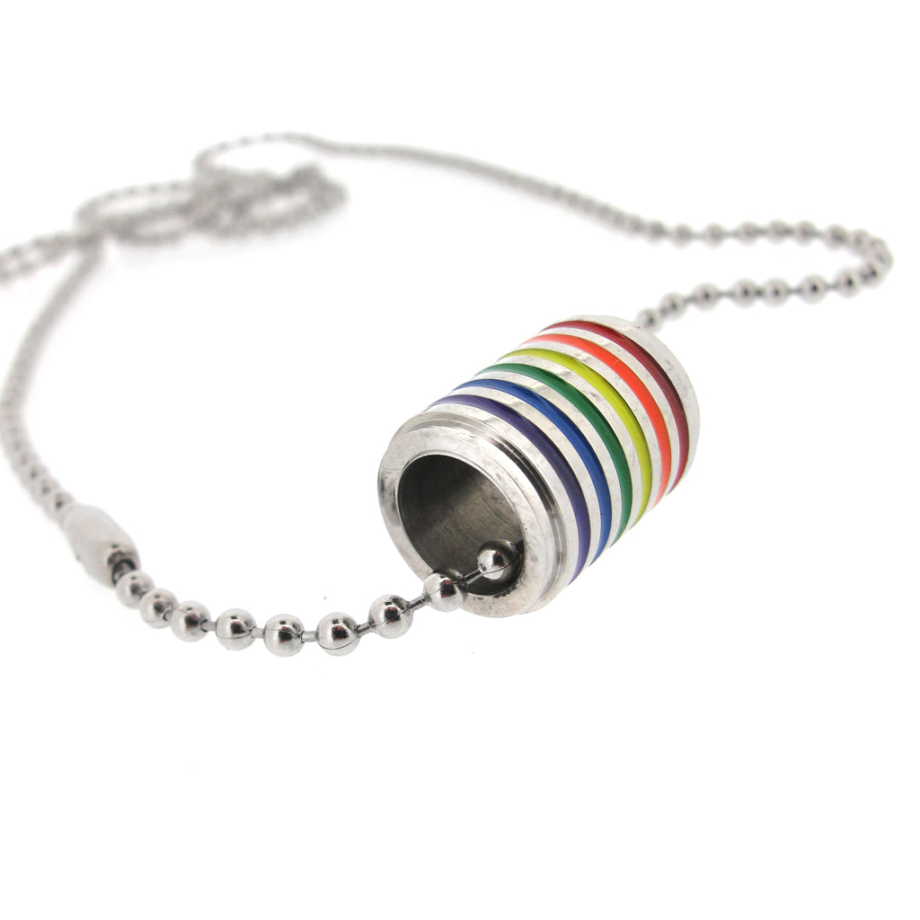 Stainless Steel rainbow Barrel ring on Steel ball chain