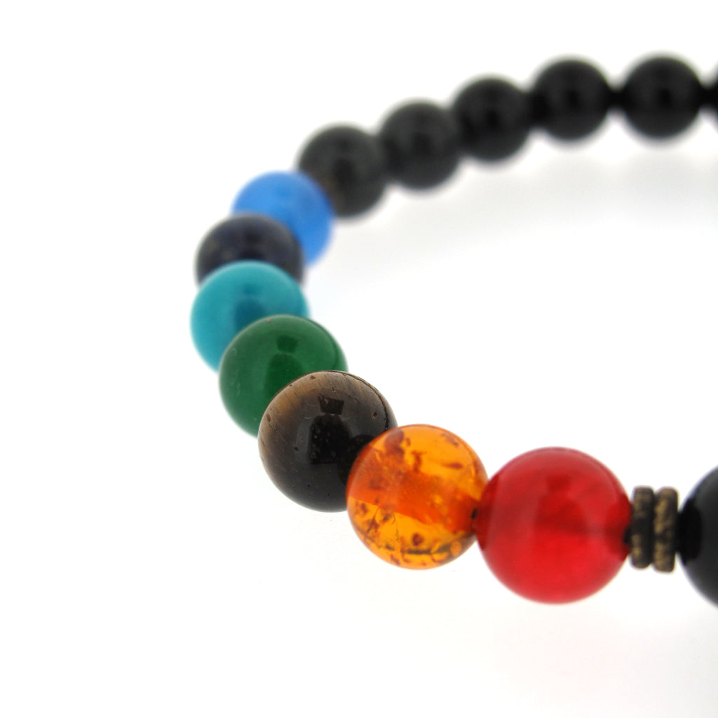 Chakra Semi-Preciouse 7 stone beads on Onyx beaded bracelet