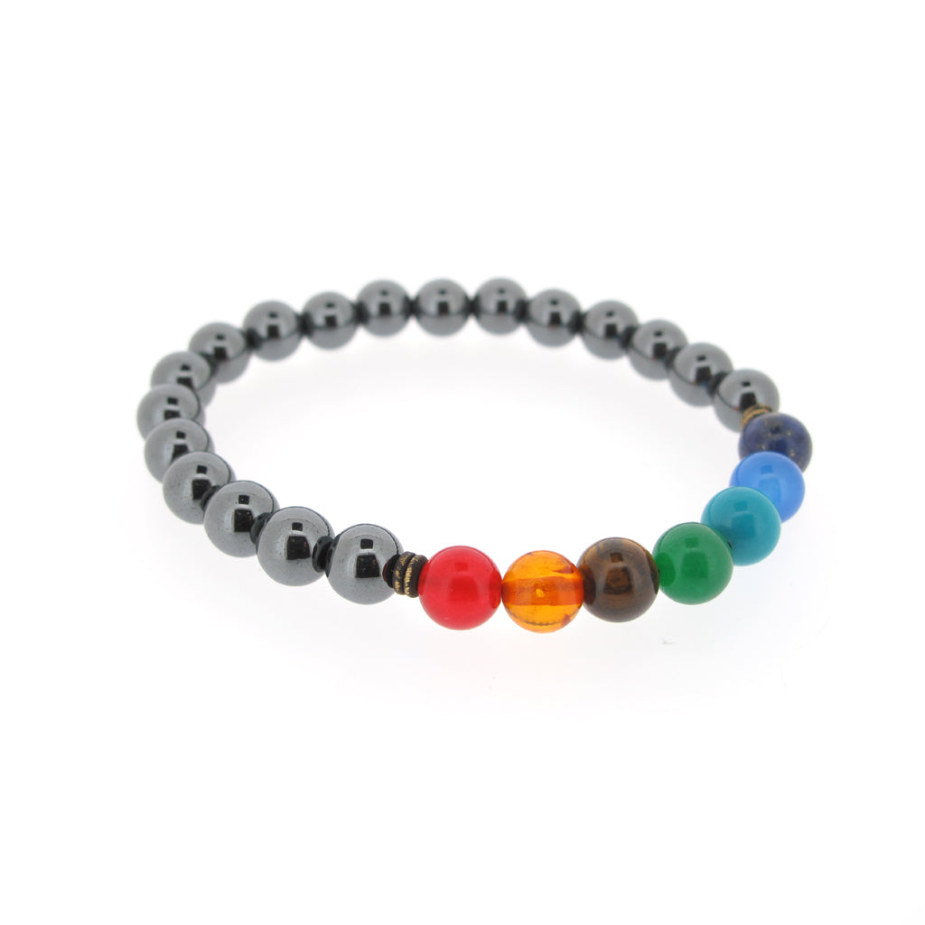 Chakra Semi-Preciouse 7 stone beads on Onyx beaded bracelet