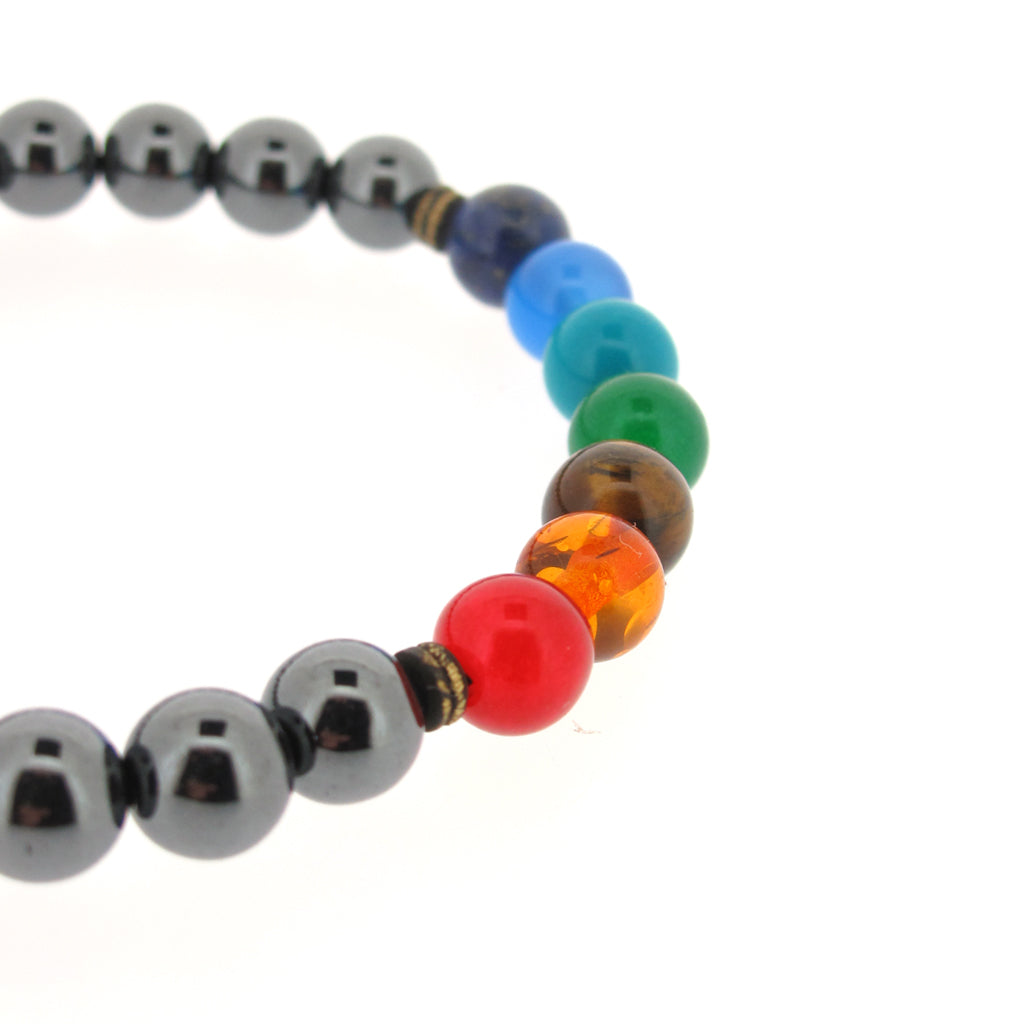 Chakra Semi-Preciouse 7 stone beads on Onyx beaded bracelet