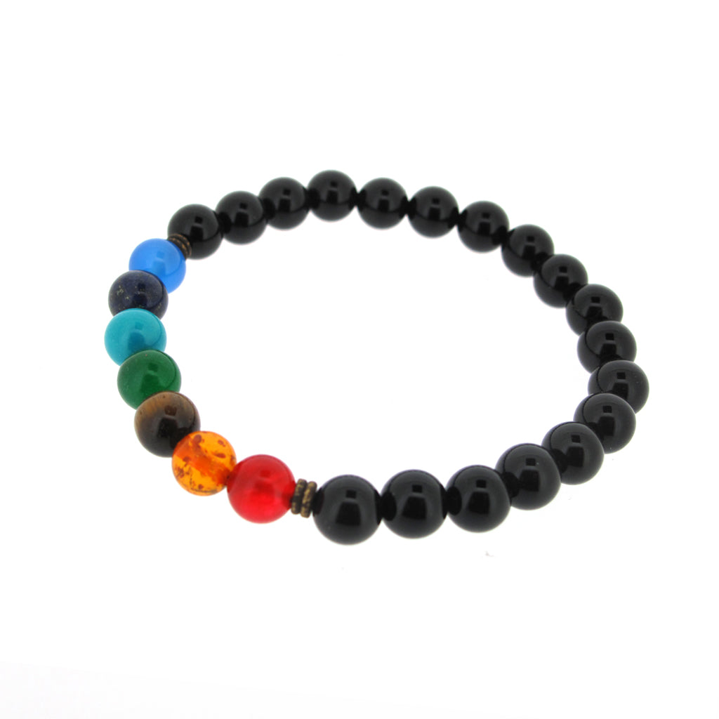 Chakra Semi-Preciouse 7 stone beads on Onyx beaded bracelet