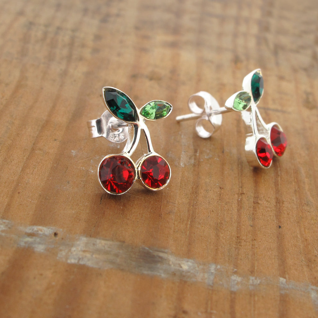 Cherry CZ crystal, sterling silver studs