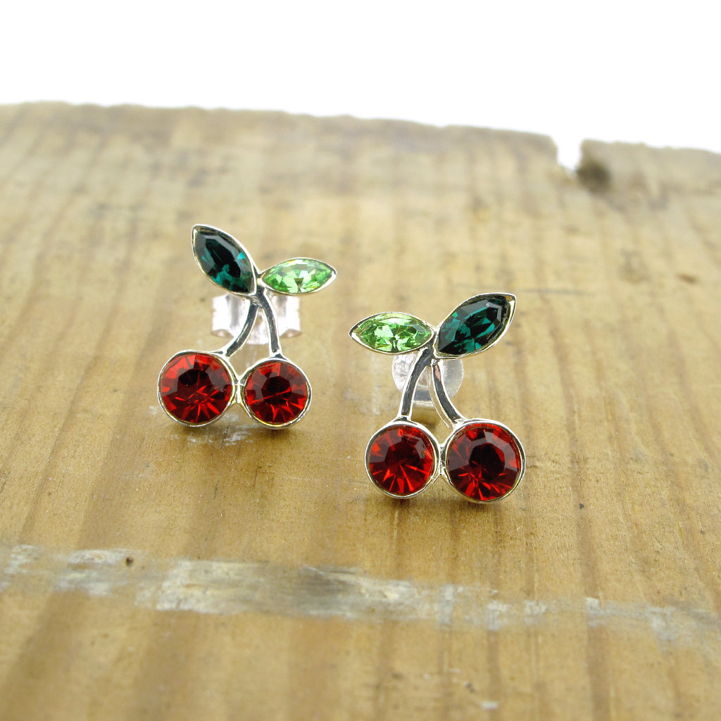 Cherry CZ crystal, sterling silver studs