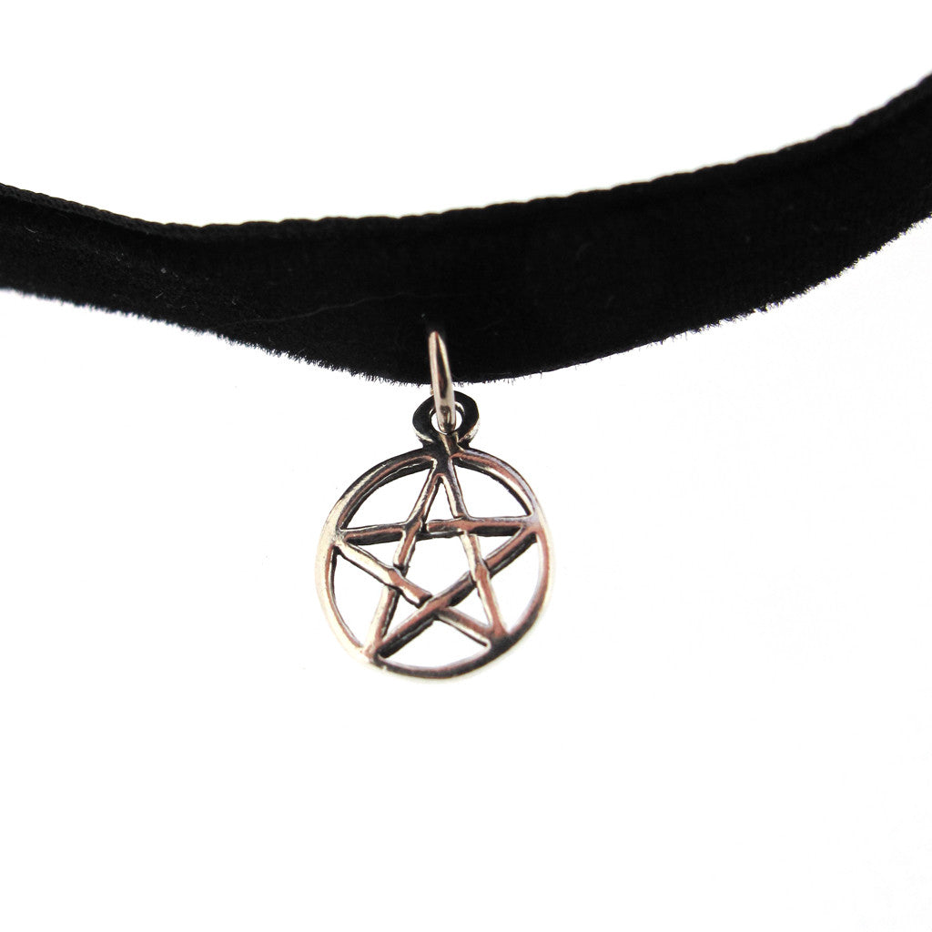 Velvet choker with sterling silver pentagram