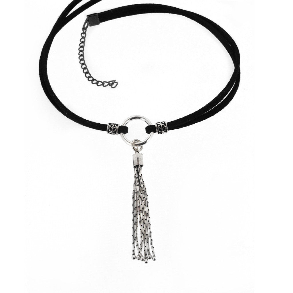 Felt cord choker with sterling silver ring tassel