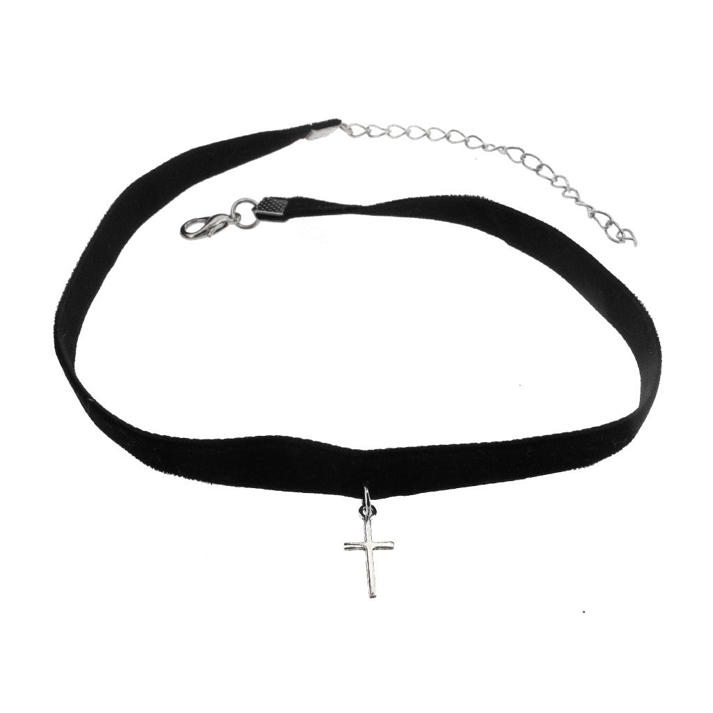 Velvet choker with sterling silver cross