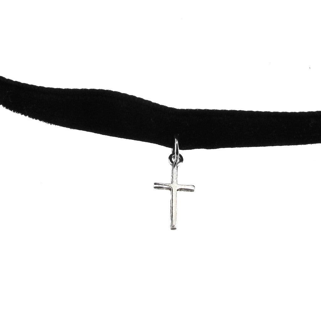 Velvet choker with sterling silver cross