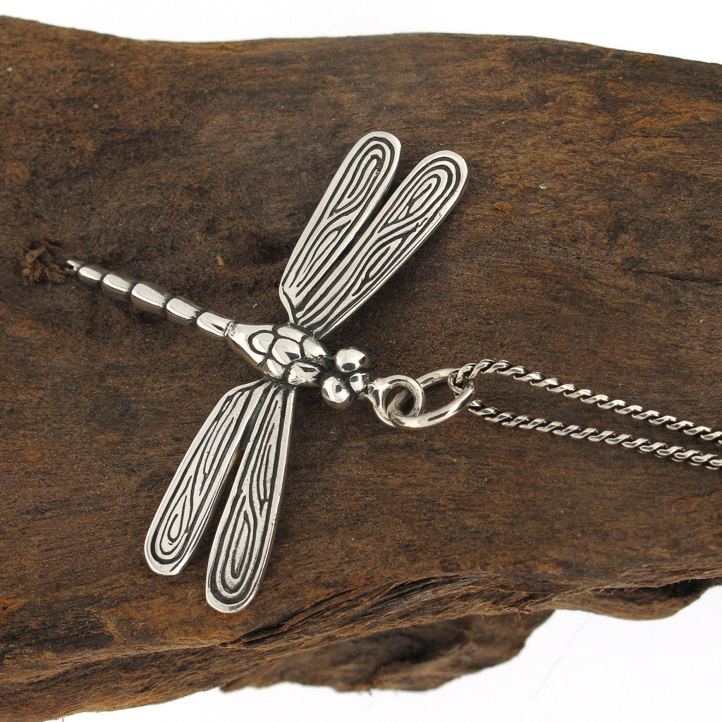Dragonfly sterling silver pendant on sterling silver chain