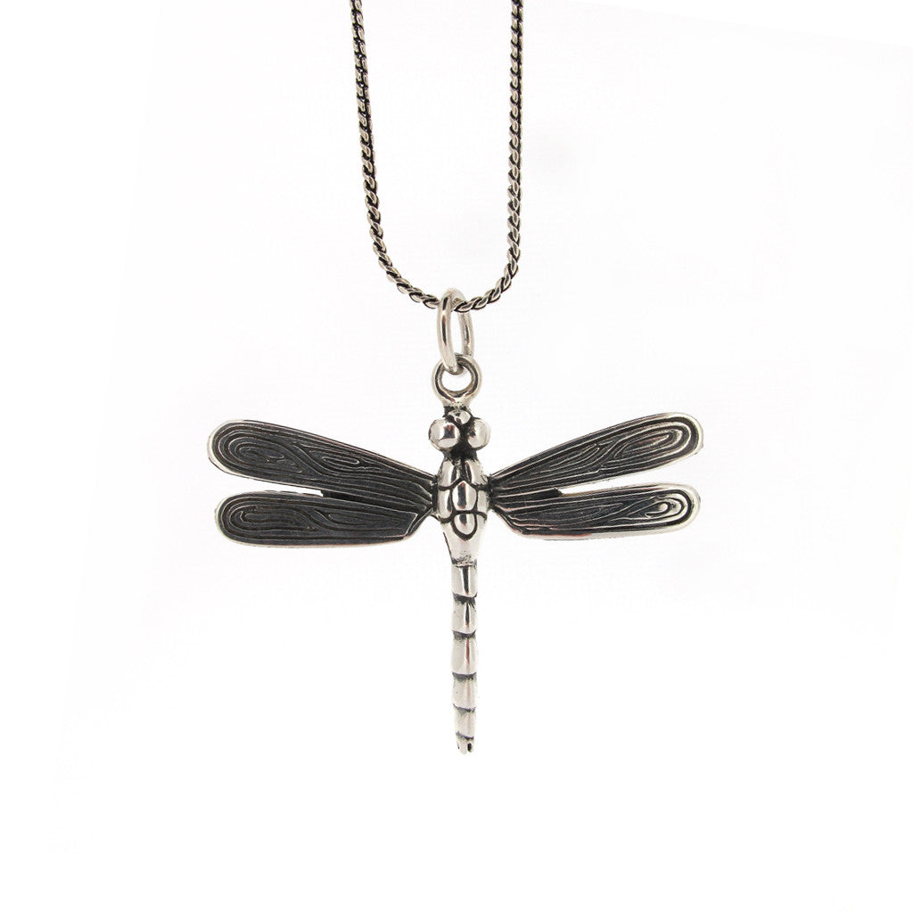 Dragonfly sterling silver pendant on sterling silver chain