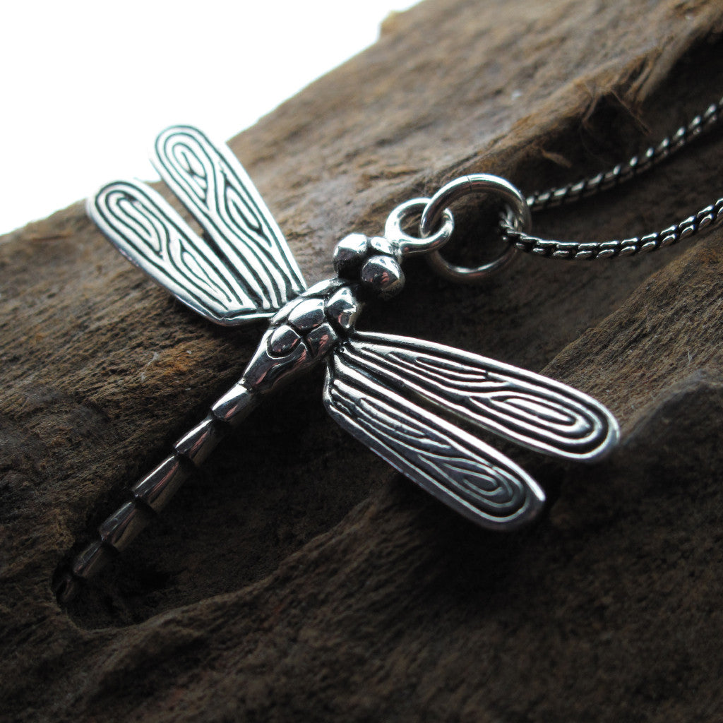 Dragonfly sterling silver pendant on sterling silver chain