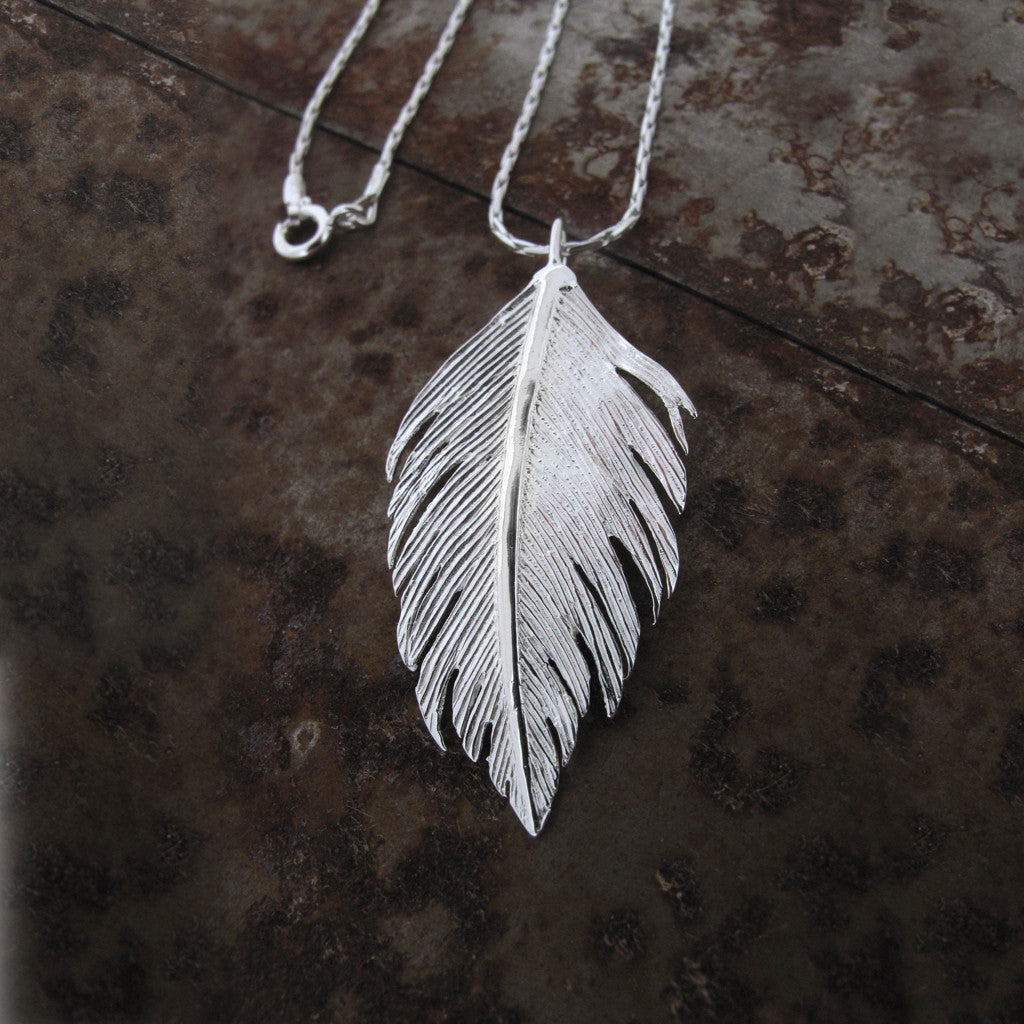 Feather sterling silver pendant on silver chain
