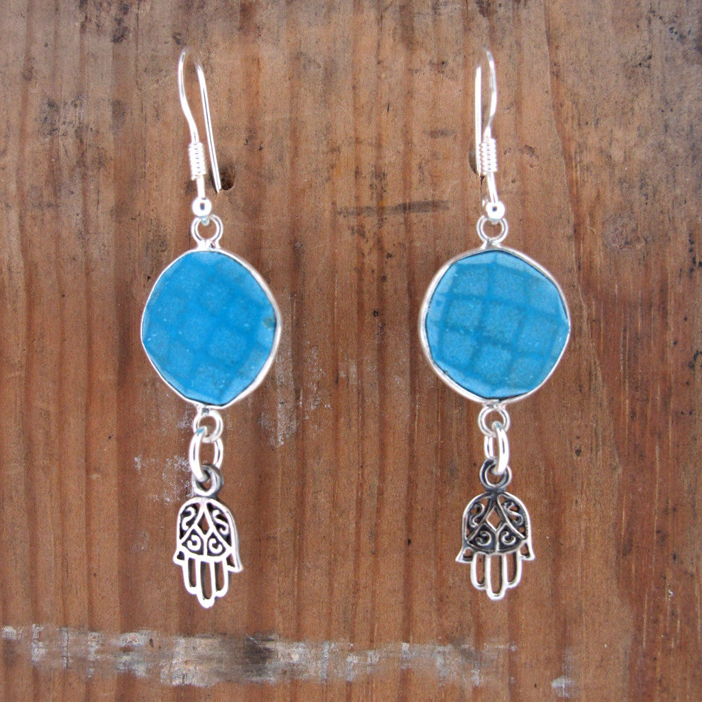Fatima sterling silver earings with Turquoise stone.
