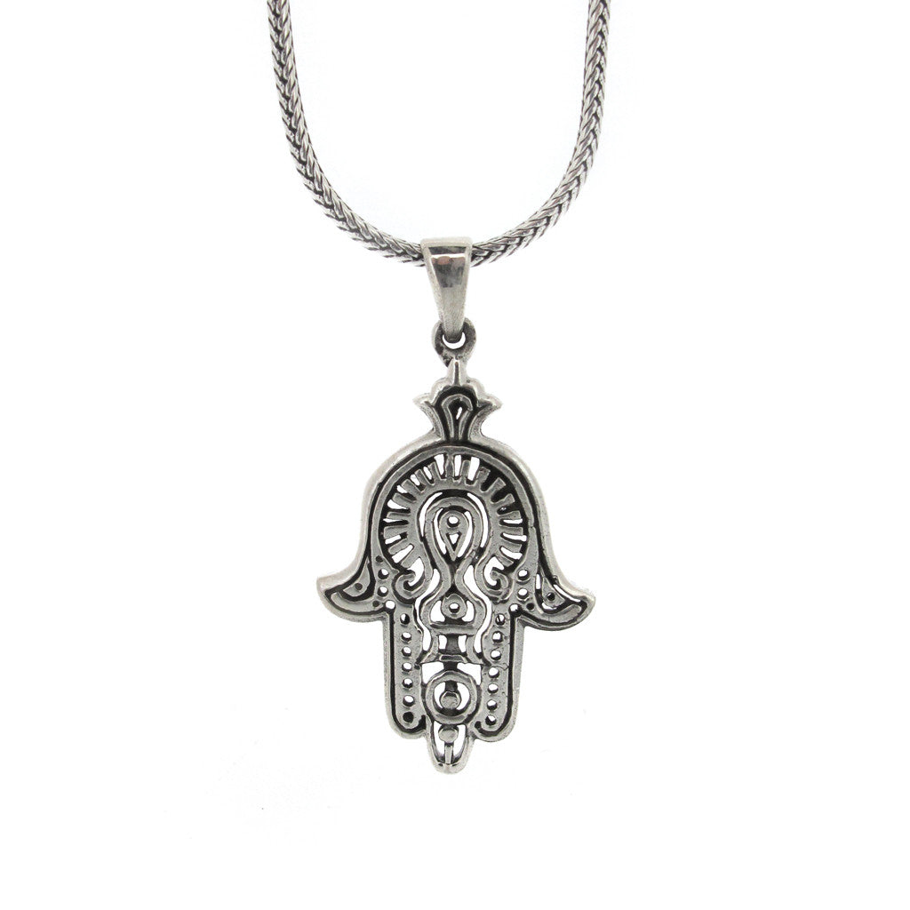 Indian style Hamsa sterling silver pendant on sterling silver chain