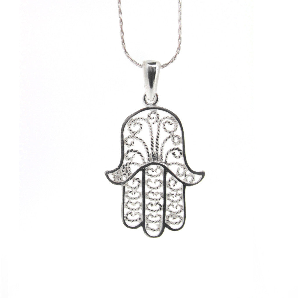 Hamsa amulet sterling silver pendant on silver chain