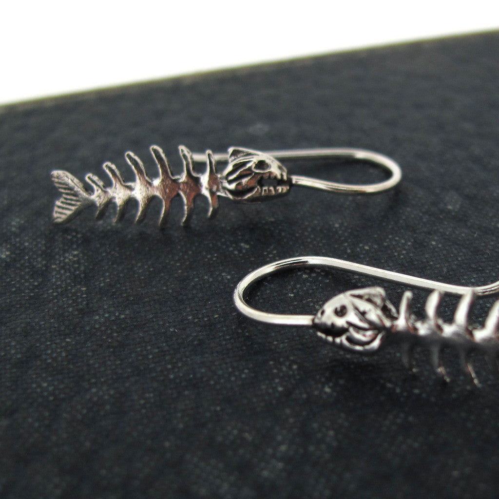 Fish skeleton sterling silver earings