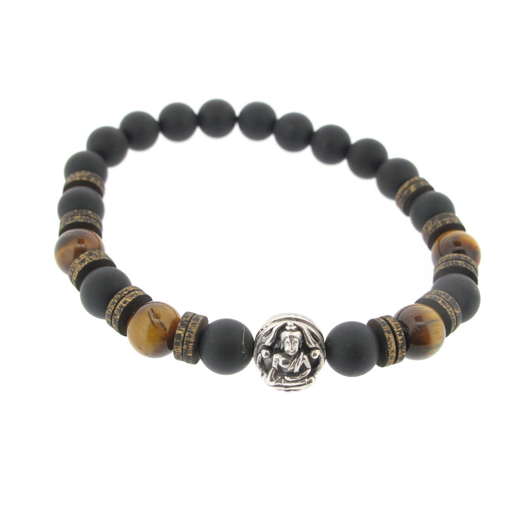 Lotus Buddha sterling silver bead on Lava bead bracelet