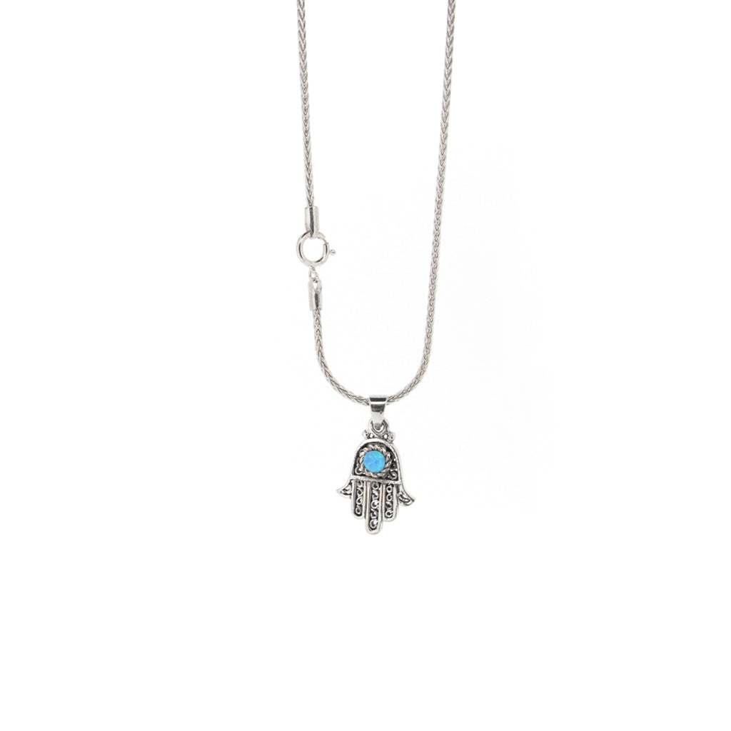 Fatima hand sterling silver pendant with Opal stone on sterling silver chain