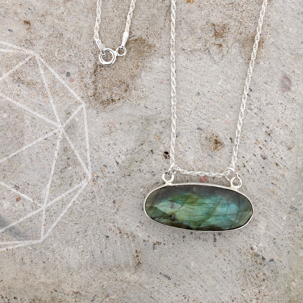 Labradorite stone on sterling silver chain