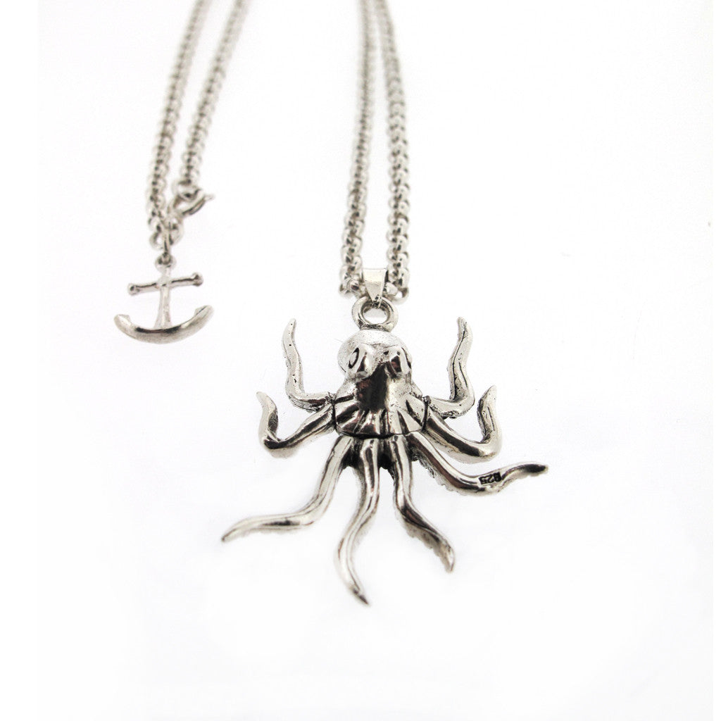 Octopus sterling silver pendant (with moving legs) on sterling silver chain