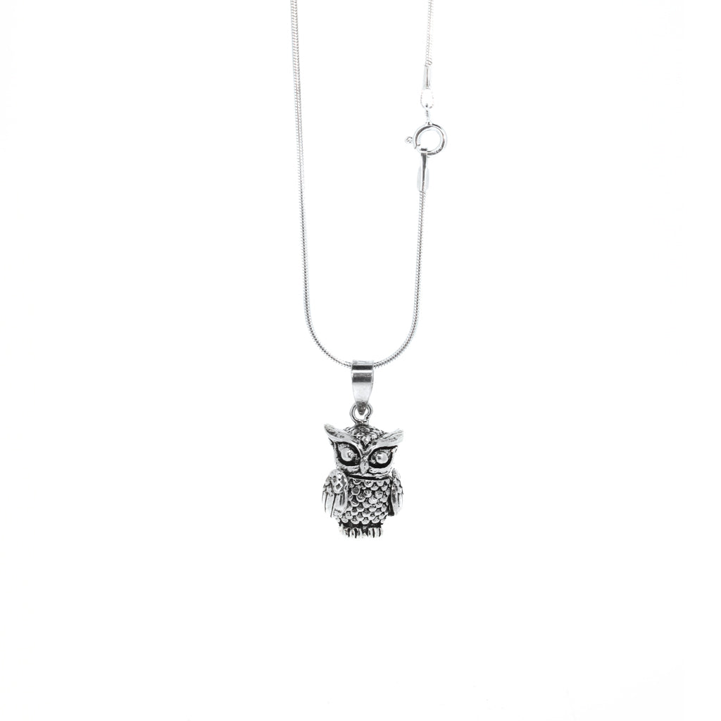 Owl sterling silver pendant, moving head and wings on sterling silver snake chain