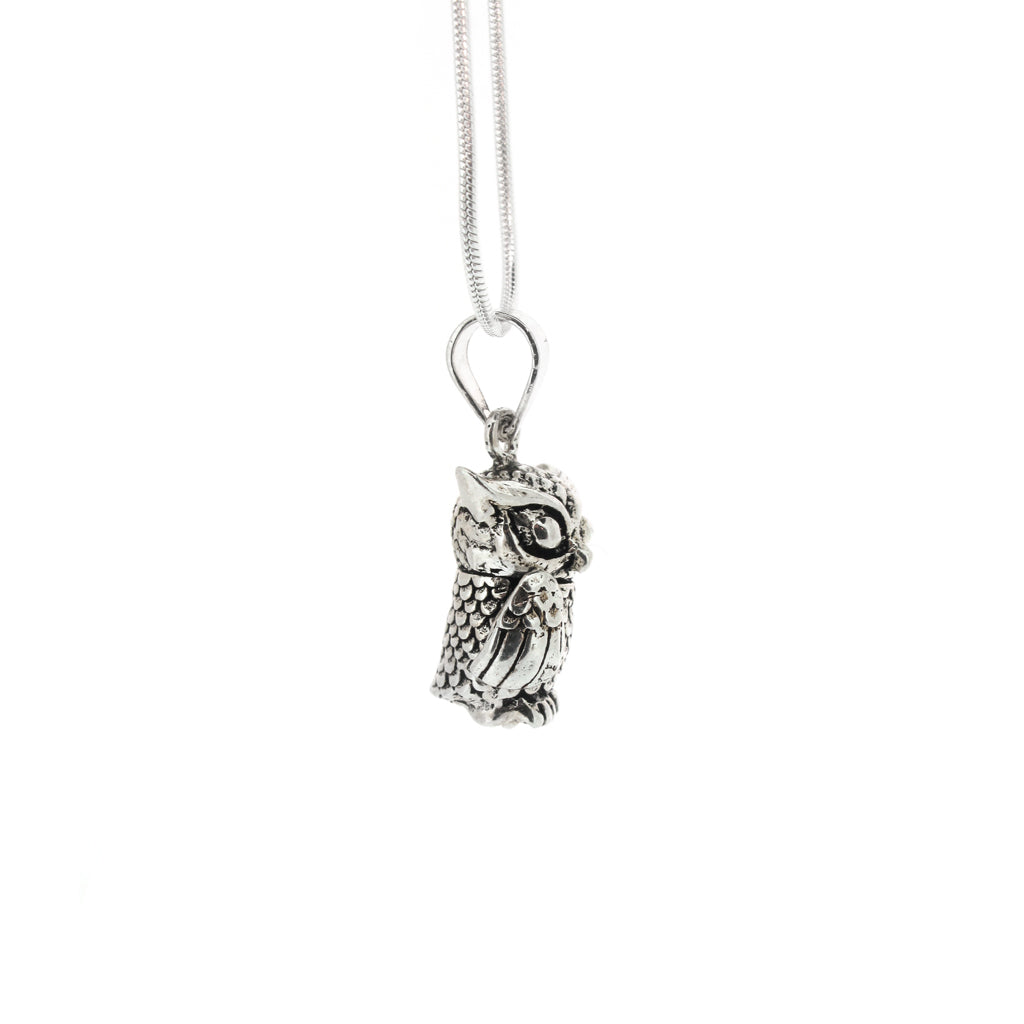 Owl sterling silver pendant, moving head and wings on sterling silver snake chain