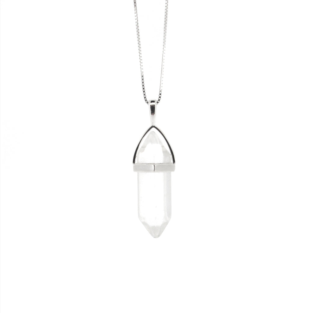 Quarts pencil crystal, sterling silver pendant on an adjustable sterling silver chain