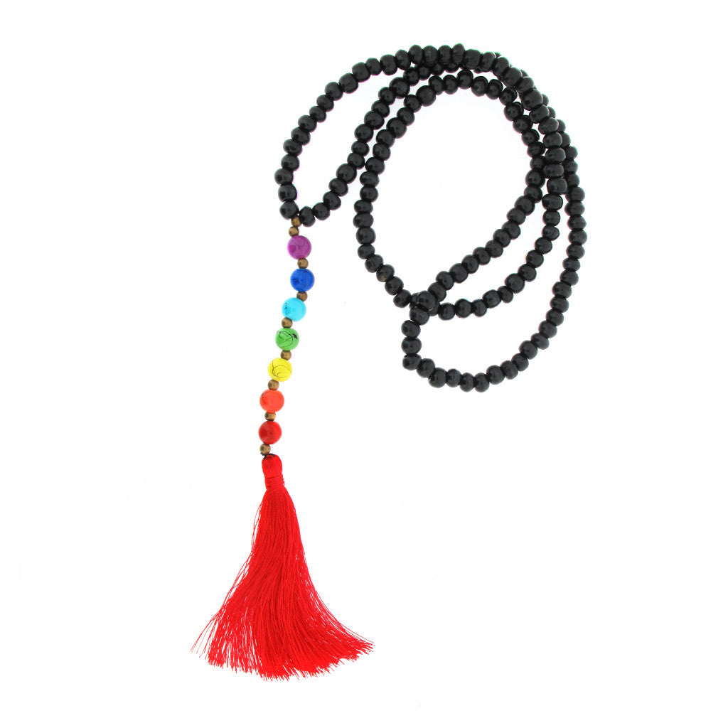 Rainbow beaded tassel necklace