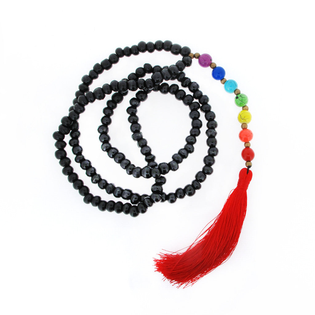 Rainbow beaded tassel necklace