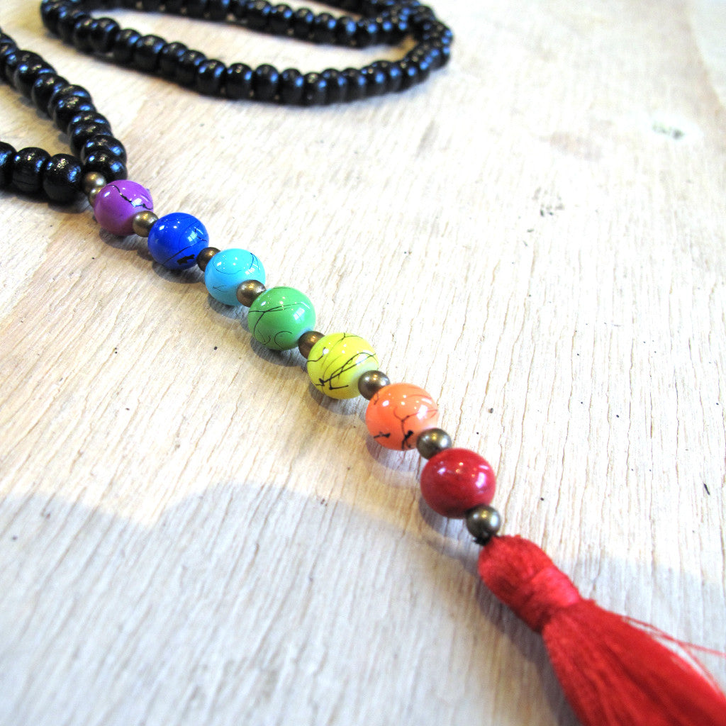 Rainbow beaded tassel necklace