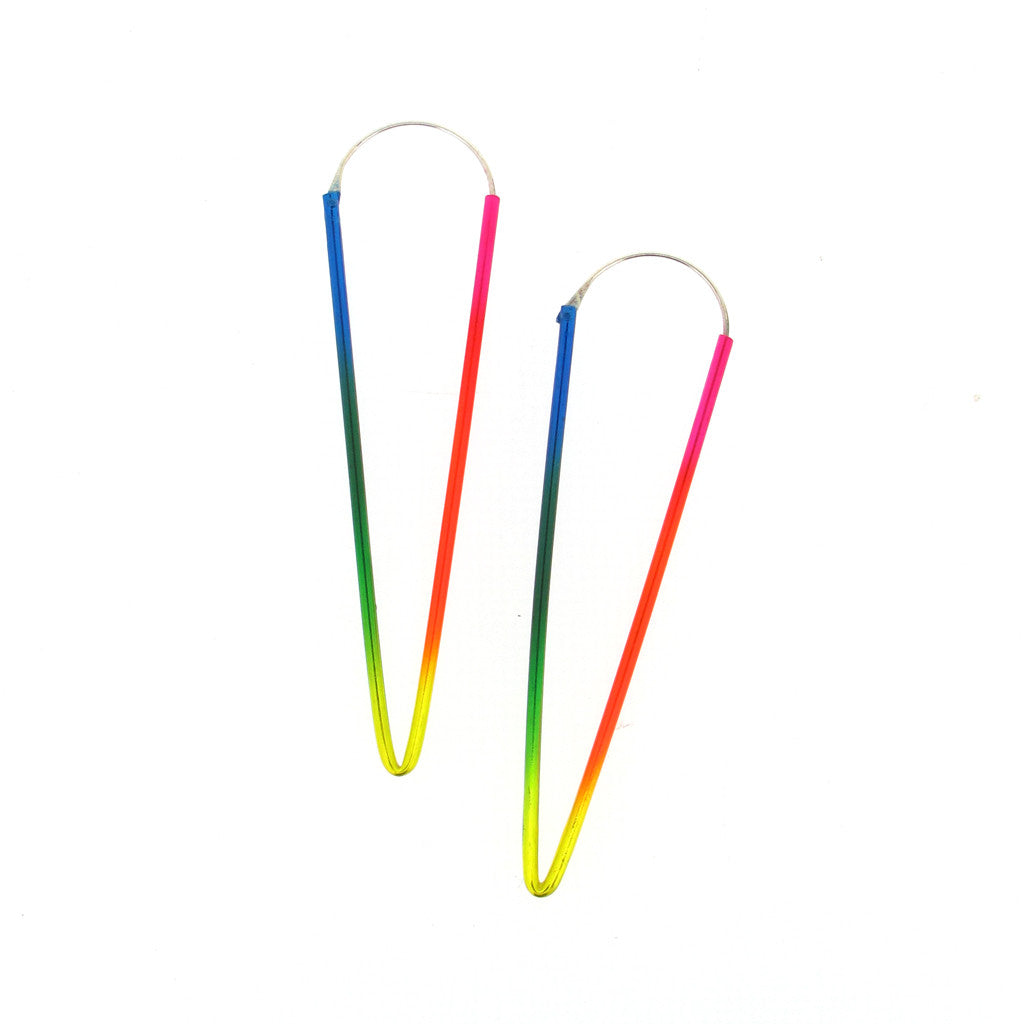 Rainbow sillver bended hoops