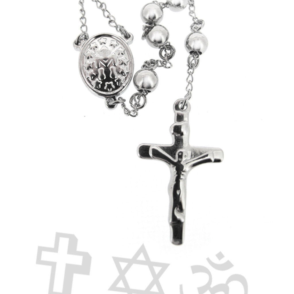 Rosery steel cross on steel bead chain