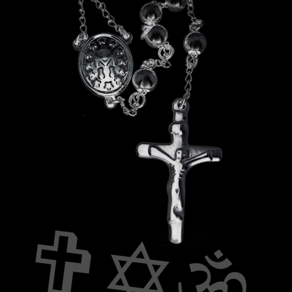 Rosery steel cross on steel bead chain