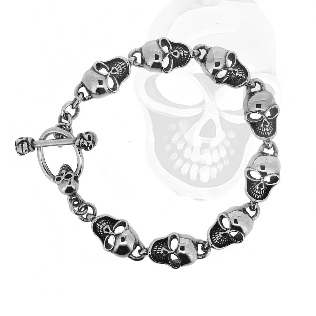 Grinning Steel Skull Chain Bracelet