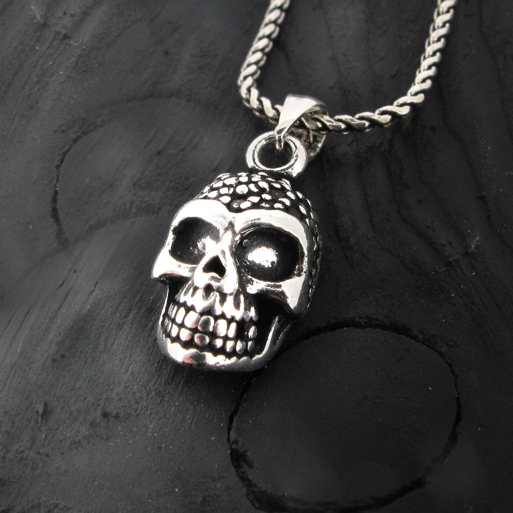 Skully sterling silver head on sterling silver chain