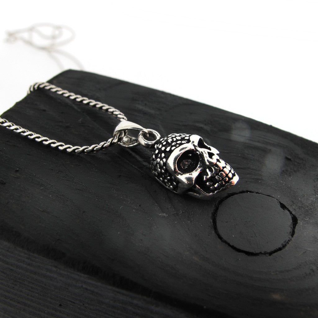 Skully sterling silver head on sterling silver chain