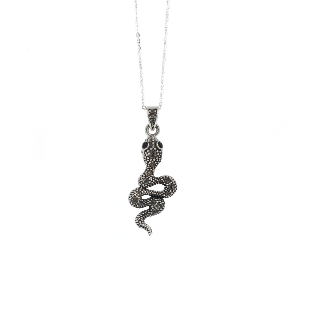 Snake pendant, sterling silver and markazit. On sterling silver chain