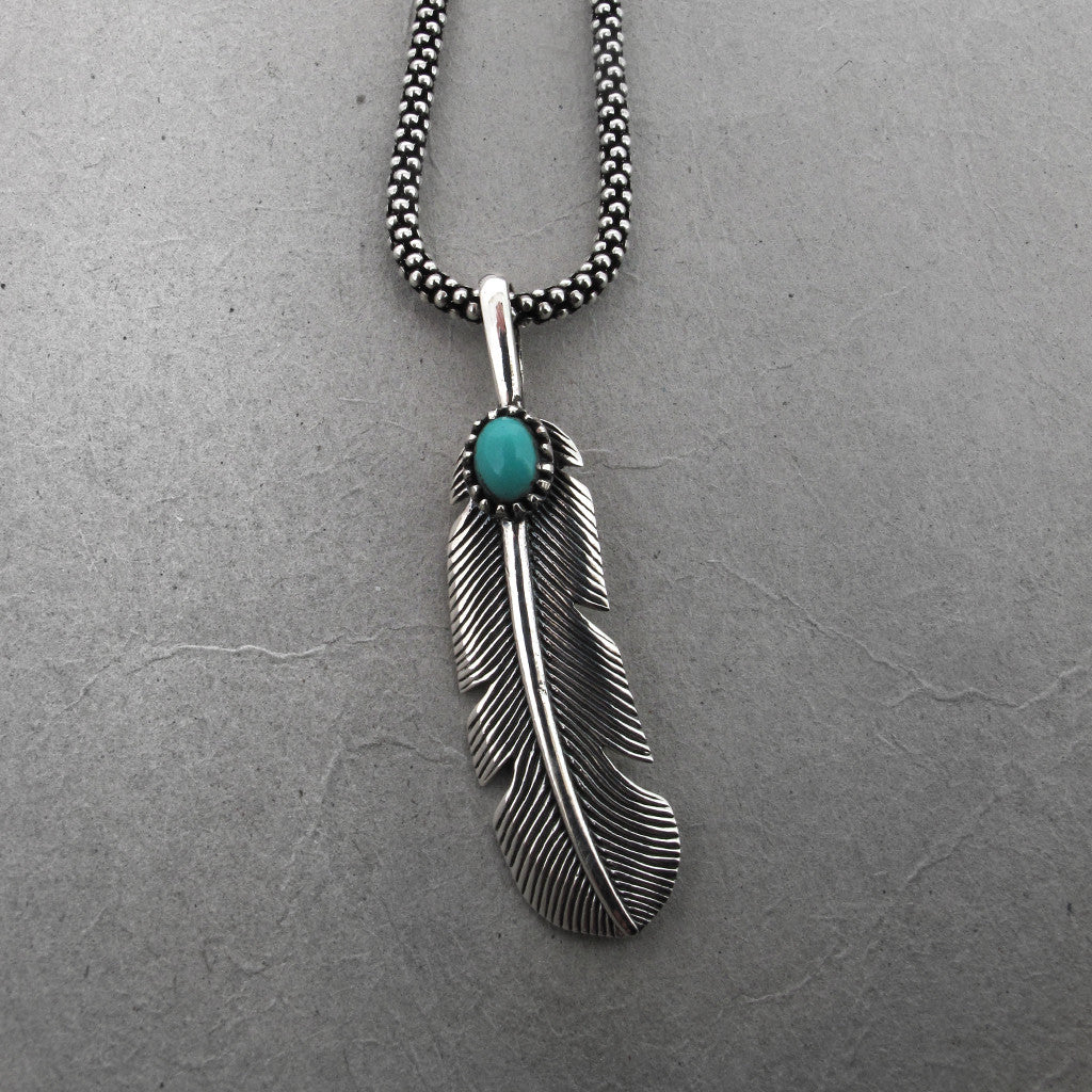 Feather and stone sterling Silver pendant on sterling silver chain