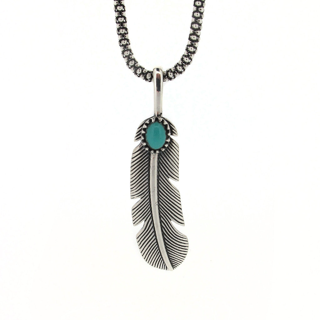Feather and stone sterling Silver pendant on sterling silver chain