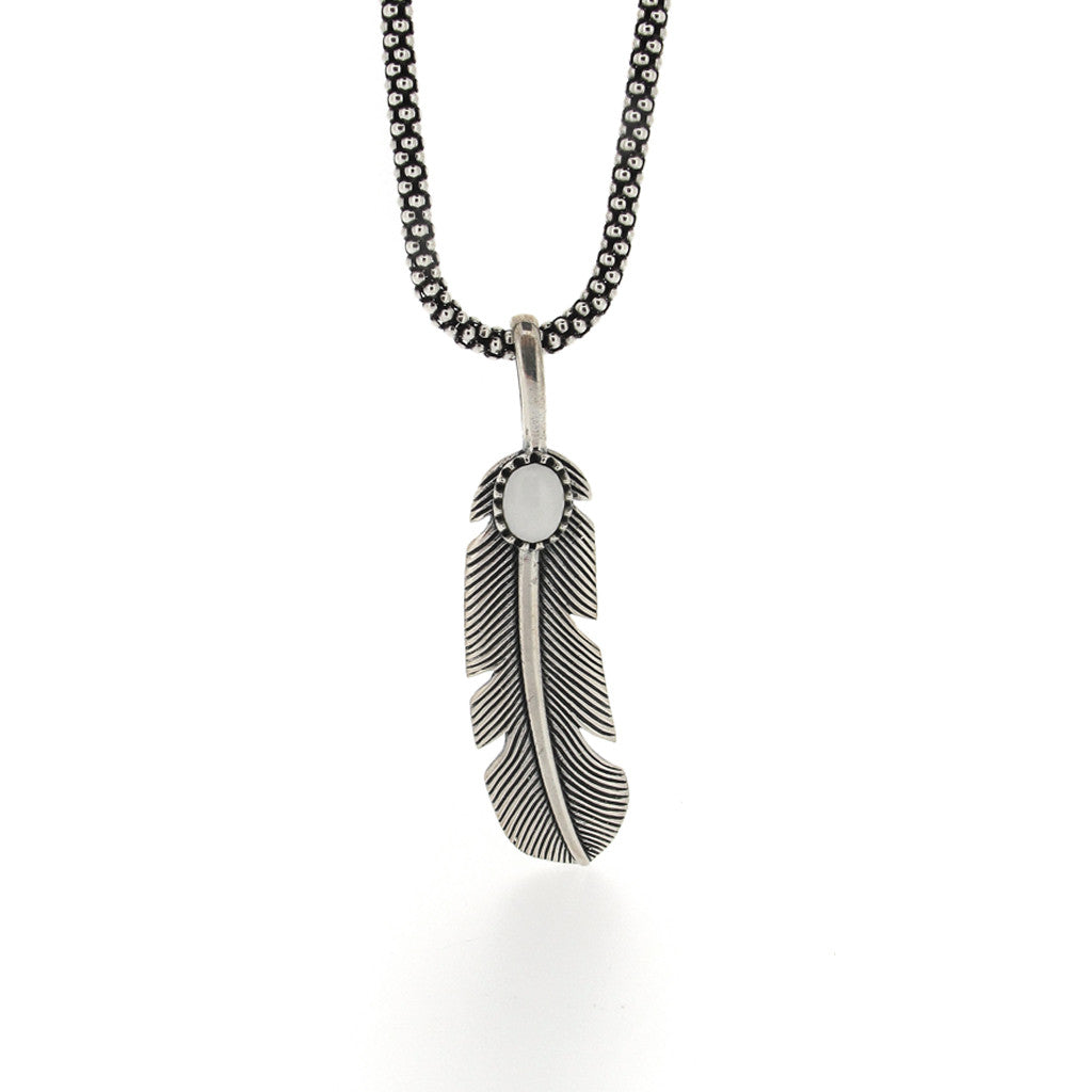 Feather and stone sterling Silver pendant on sterling silver chain